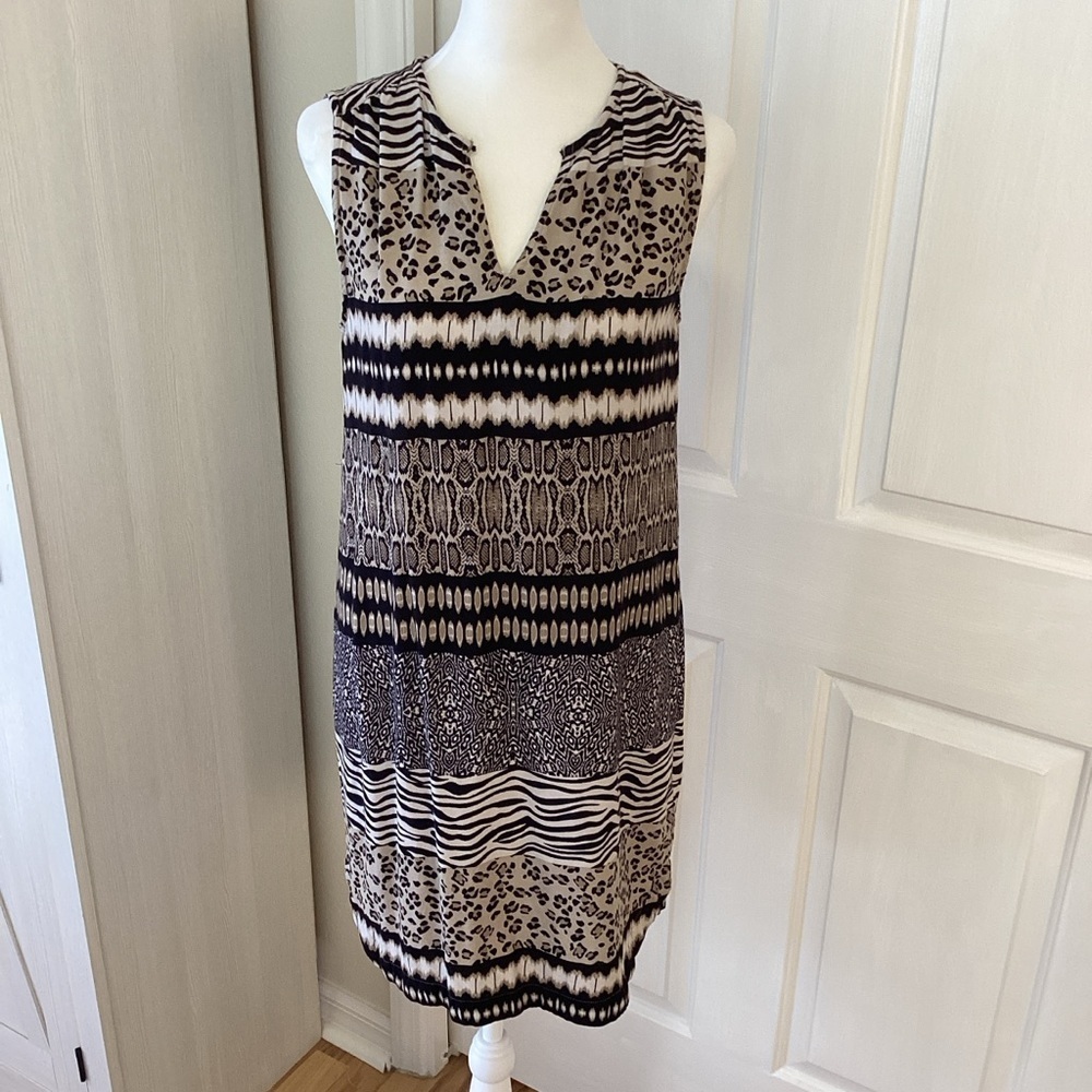 beachlunchlounge Animal Print Midi Tank Dress Black and Tan Sz S